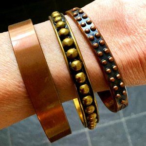 Vintage copper cuff pair with brass bangle